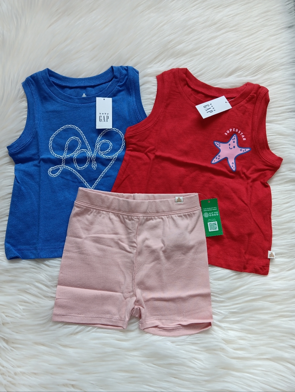 Lot Of 3 Baby Gap Girl's Tank Top & Shorts 100% Cotton Size 18-24 M